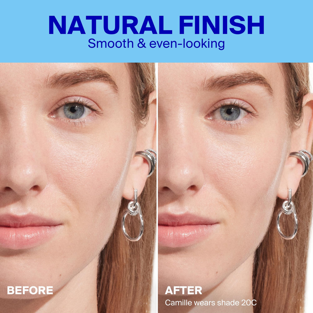 Supergoop! 20C swatch on hand illustrating light cool undertone for accurate shade selection