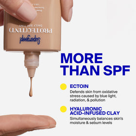 Supergoop! finger application demonstrating quick blending and effortless coverage