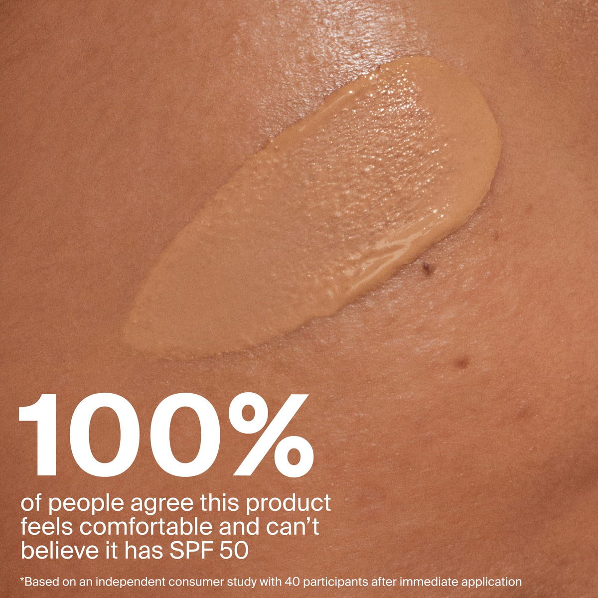 Supergoop! application on hand demonstrating sheer, even coverage