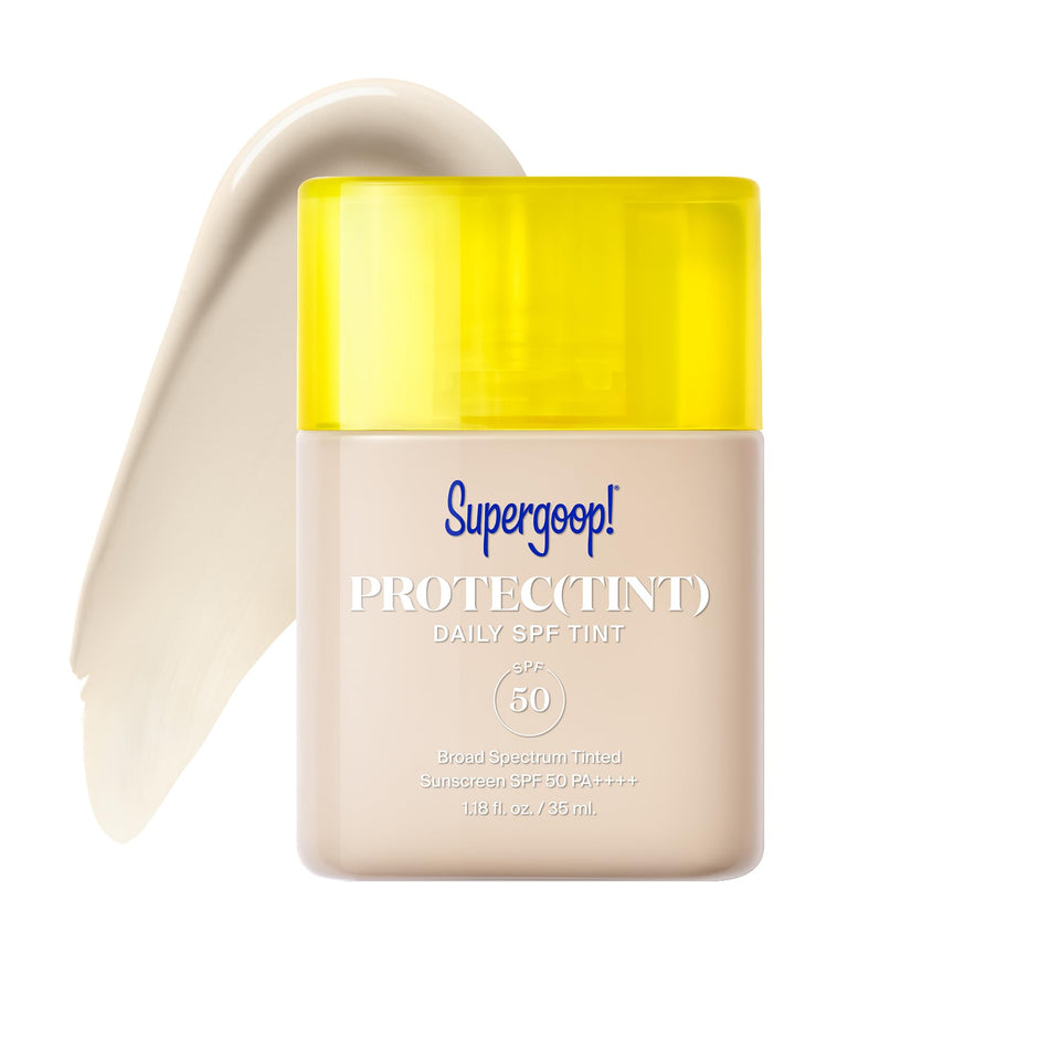 Supergoop! front packaging showing Protec(tint) SPF 50 and shade 10N benefit