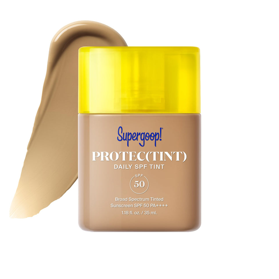 Supergoop! front packaging showing SPF 50 and buildable tint benefits
