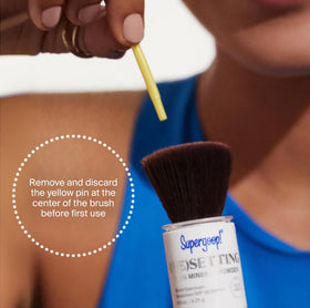 Supergoop! compact beside a coin showing compact 0.15 oz travel size