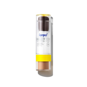 Supergoop! compact front view showing sleek packaging and SPF benefit