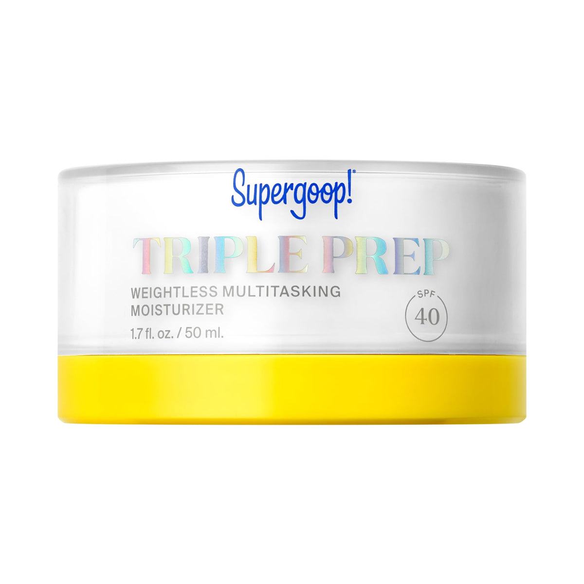 Supergoop! front packaging showing SPF 40 and benefits