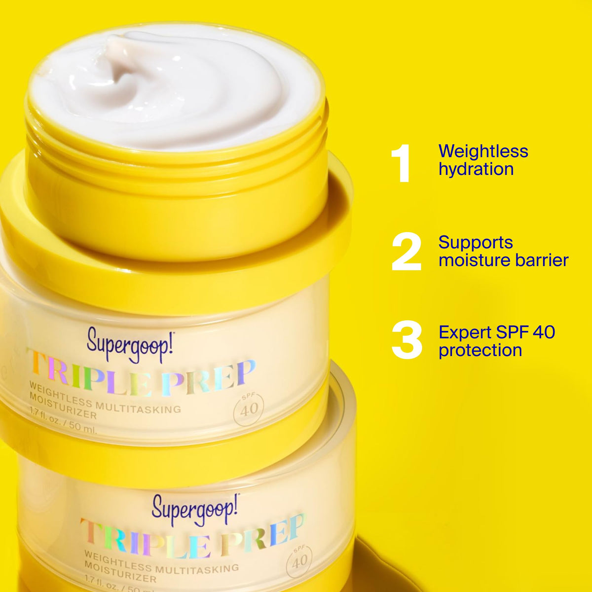Supergoop! with ectoin and hyaluronic acid flatlay emphasizing hydrating actives