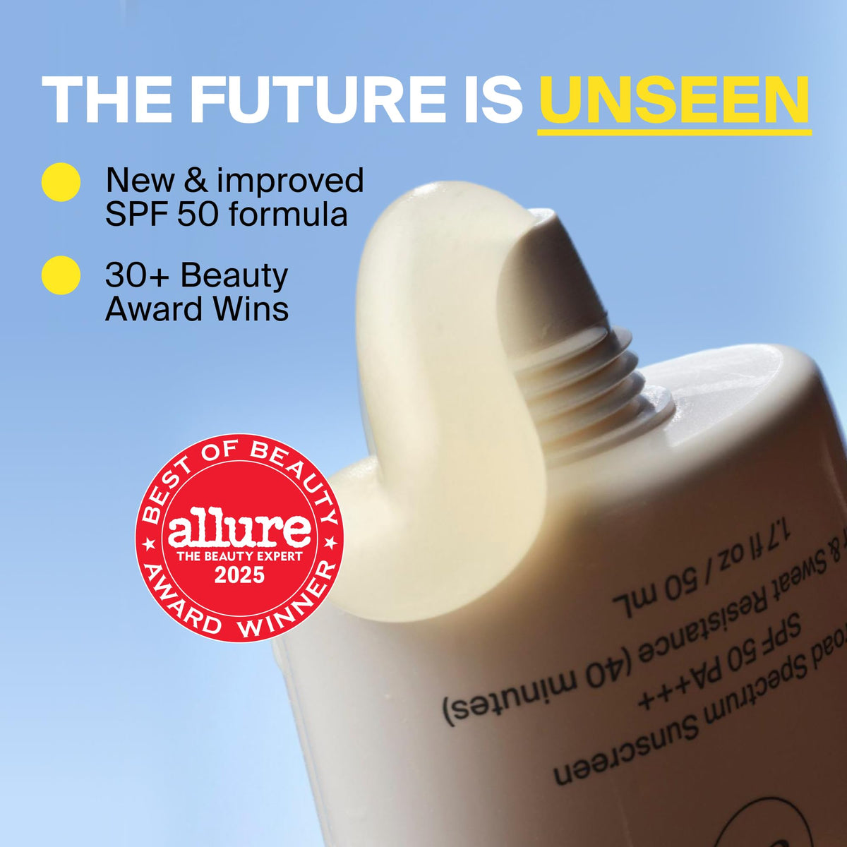 Supergoop! applied to cheek providing invisible protection and matte look