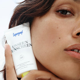 Supergoop! tube inside travel bag showing portable everyday sun protection benefit