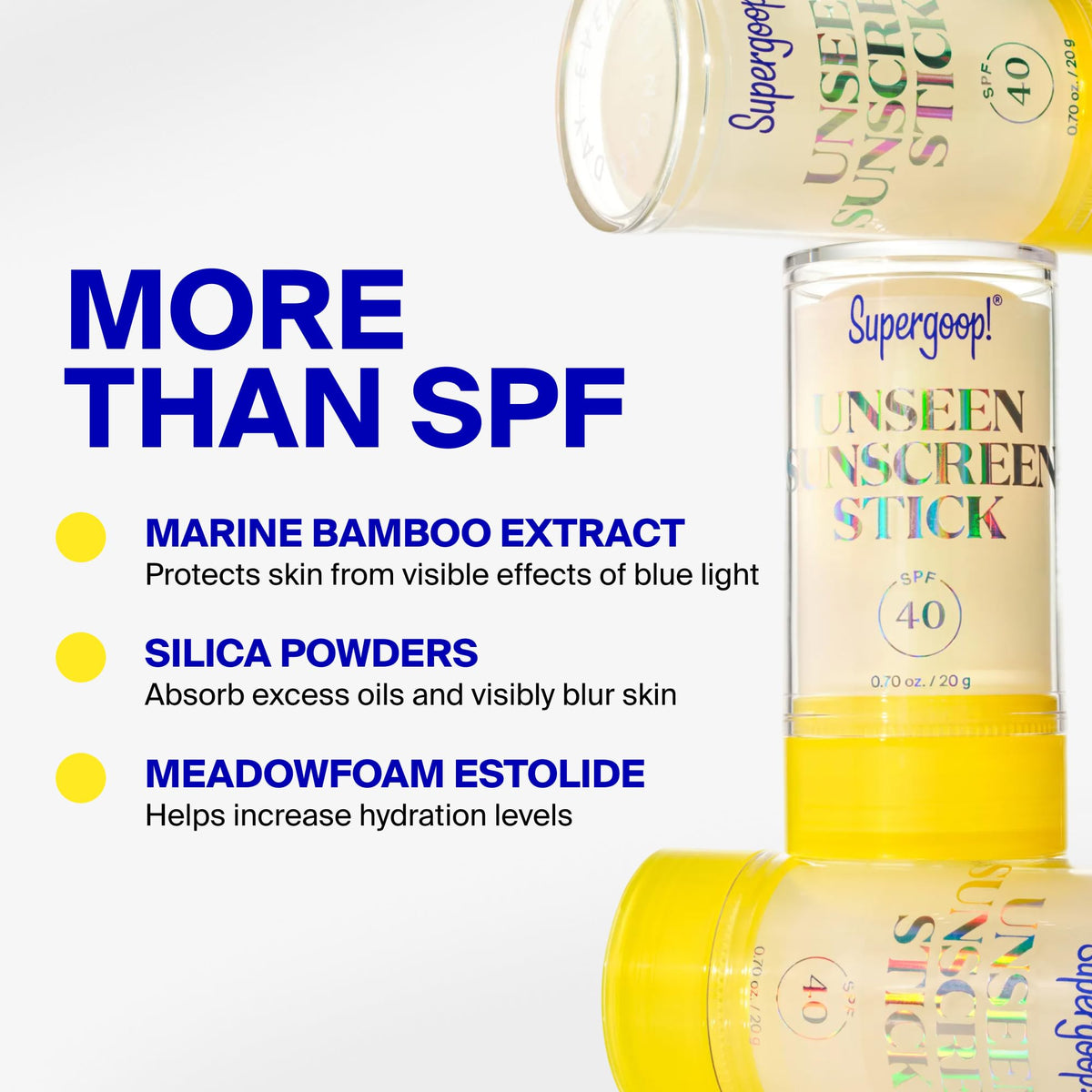 Supergoop! stick with ingredient cues showing silica and meadowfoam benefits