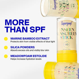 Supergoop! stick with ingredient cues showing silica and meadowfoam benefits