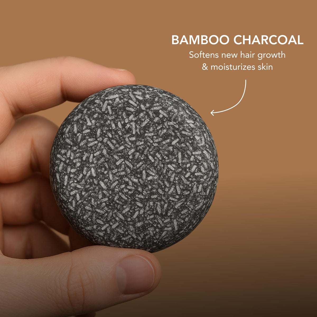 Superior Mane close-up of charcoal-textured bar highlighting purifying ingredient benefits