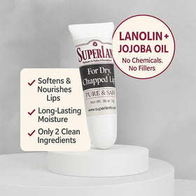 superlan being applied to dry lips to soothe and hydrate quickly