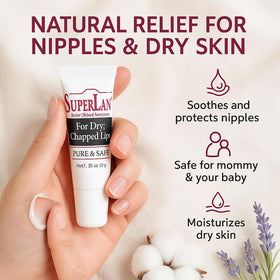 superlan applied to lips demonstrating hydration and protection in dry weather