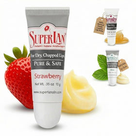 superlan front tube strawberry showing compact travel-friendly balm