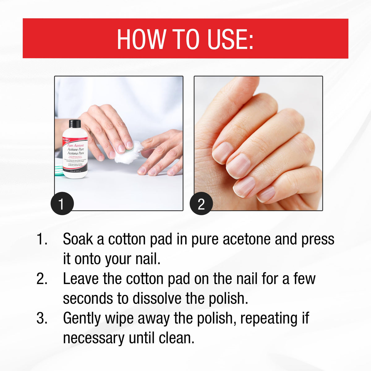 SuperNail acetone on cotton pad applied to nail with foil wrap demonstrating fast removal