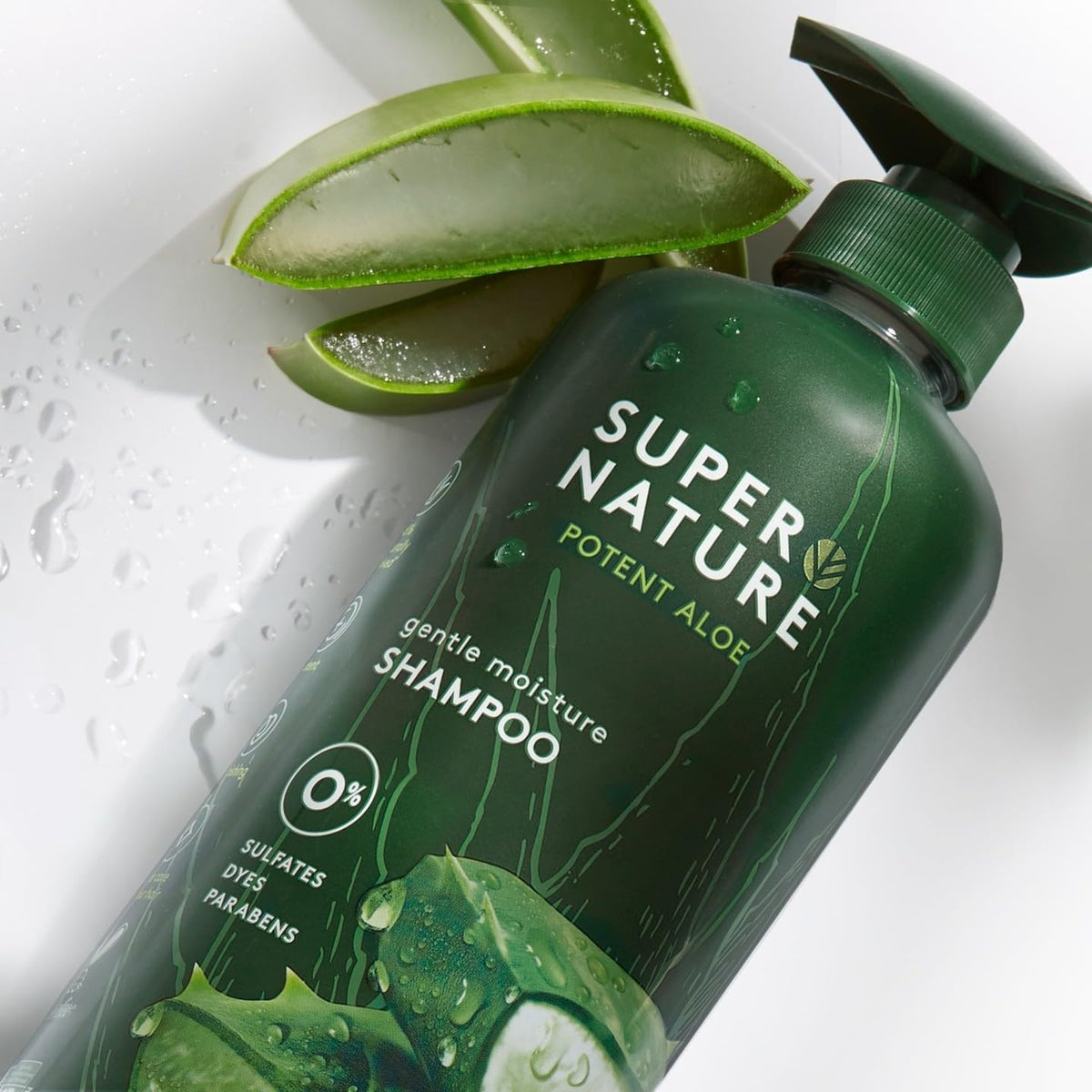 Supernature in-shower use on wet hair demonstrating gentle cleansing benefit