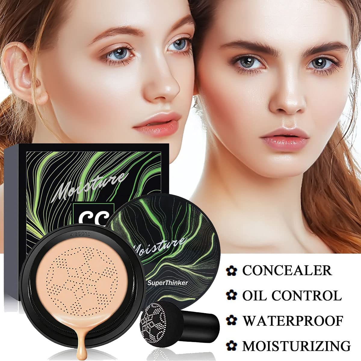 SuperThinker applying cushion in hand for quick touch-up convenience