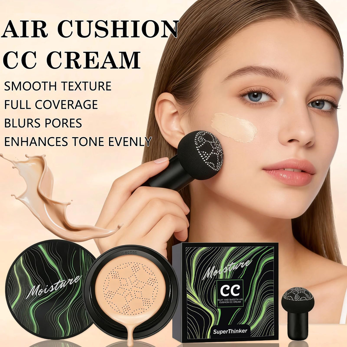 SuperThinker mushroom puff detail showing soft applicator for even application