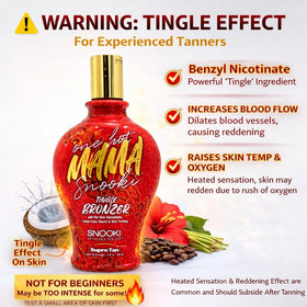 Supre Snooki back label close-up displaying ingredients and usage instructions for safe tanning