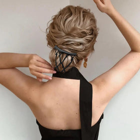 Suptizizkz worn in a ponytail on a model showing discreet, secure everyday styling