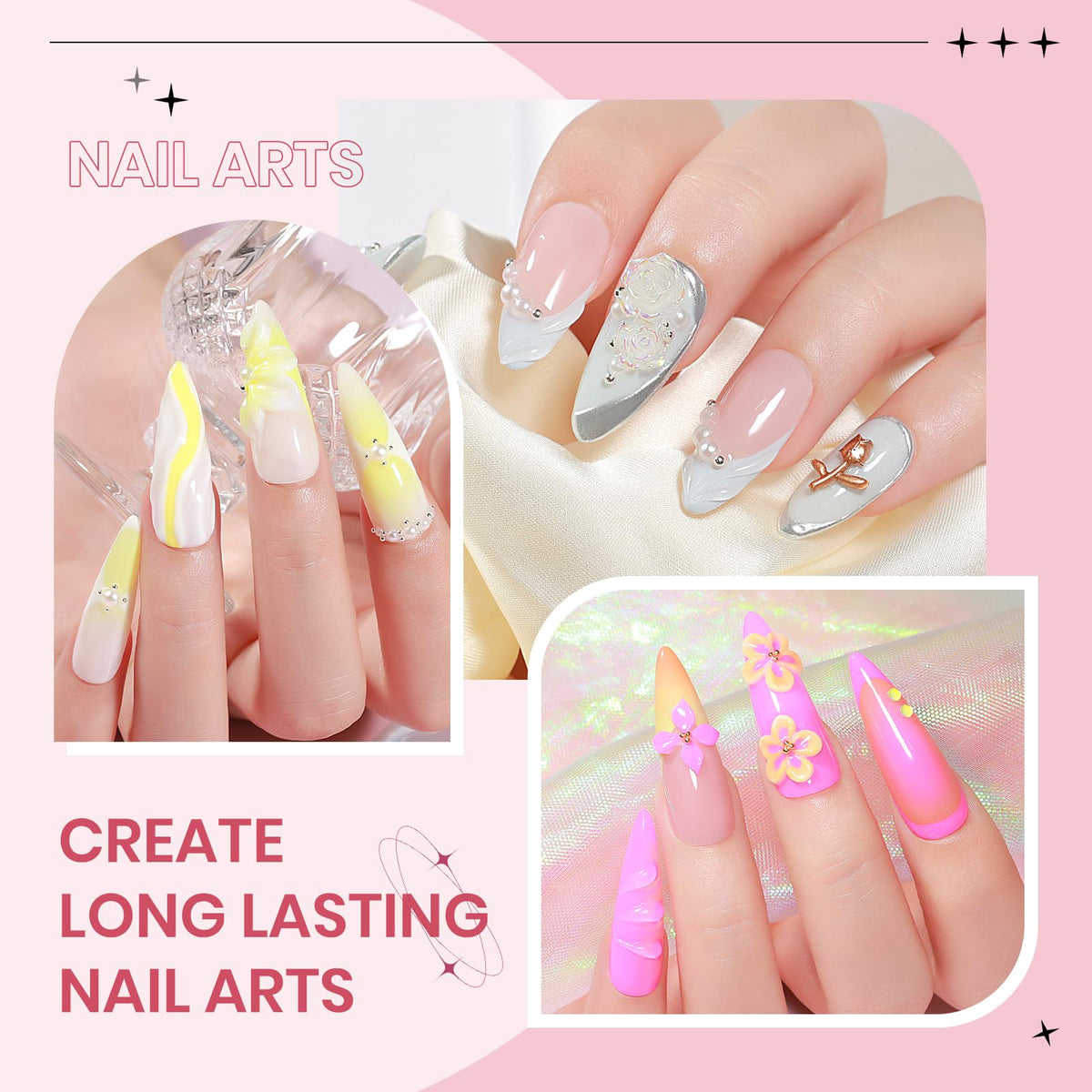 SUPWEE carved 3D floral nail detail highlighting crisp edges and lasting shape