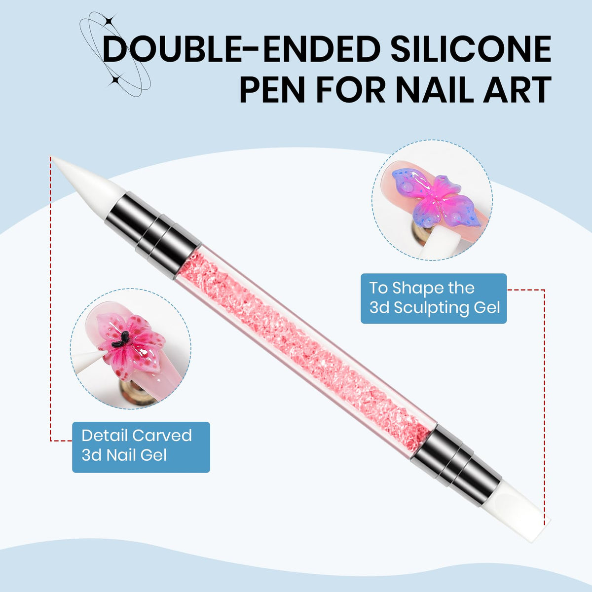 SUPWEE finished manicure with 3D floral accents, illustrating salon-quality textured results