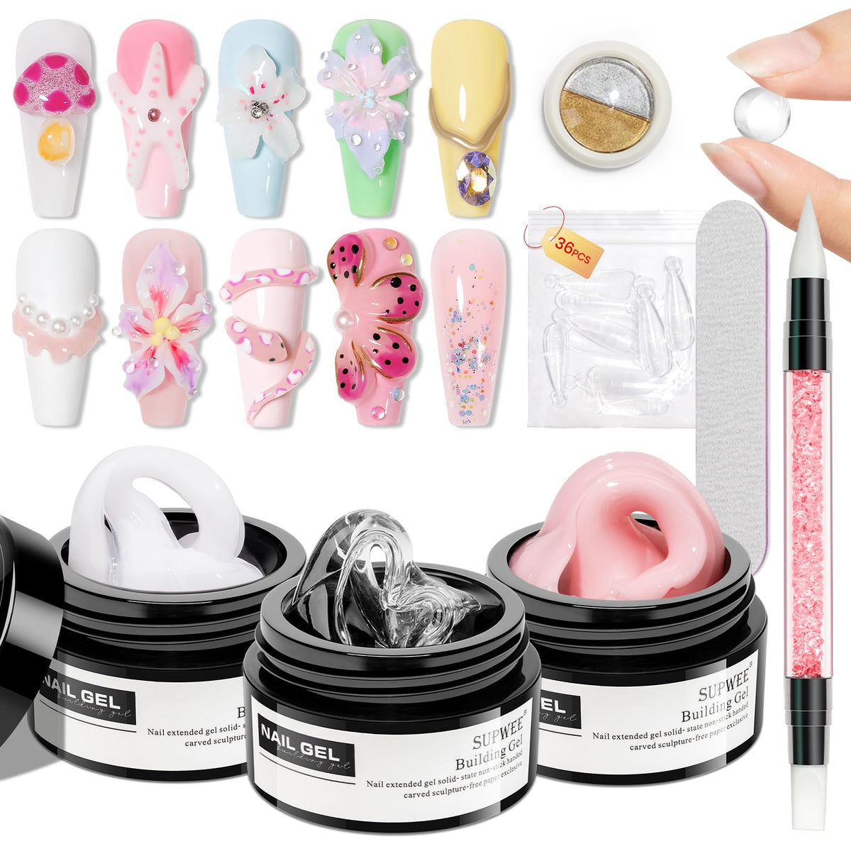 SUPWEE front packaging kit showing all included items for easy home manicures