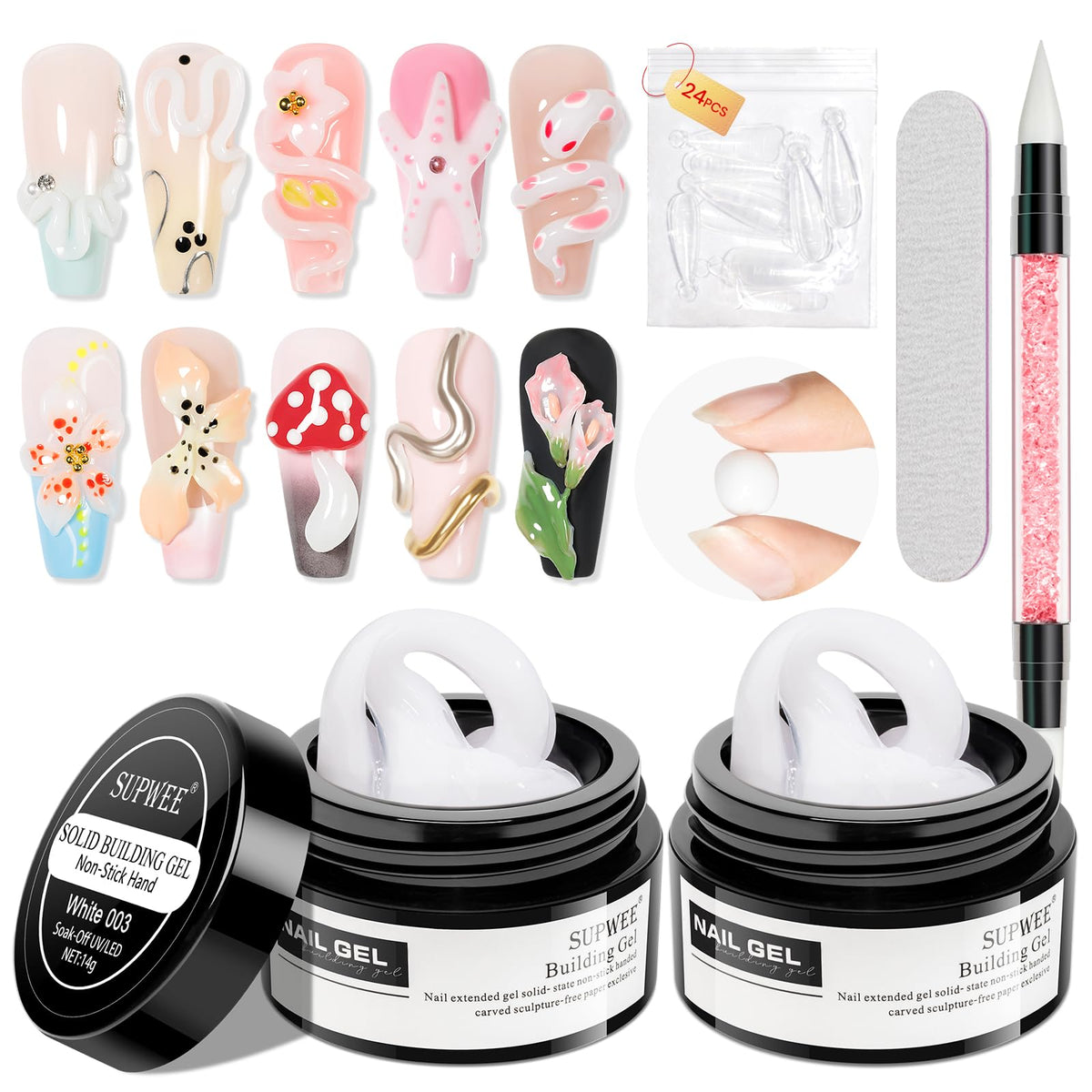 SUPWEE front packaging showing complete white builder gel kit benefits