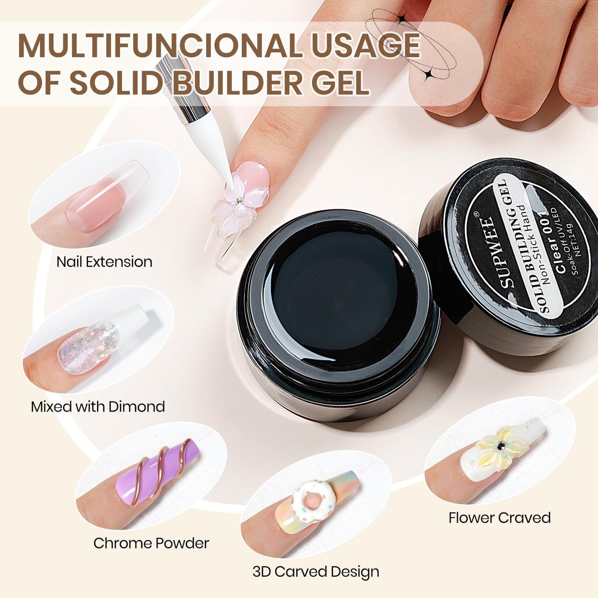 SUPWEE 24-piece nail extend molds displayed for repeatable tips