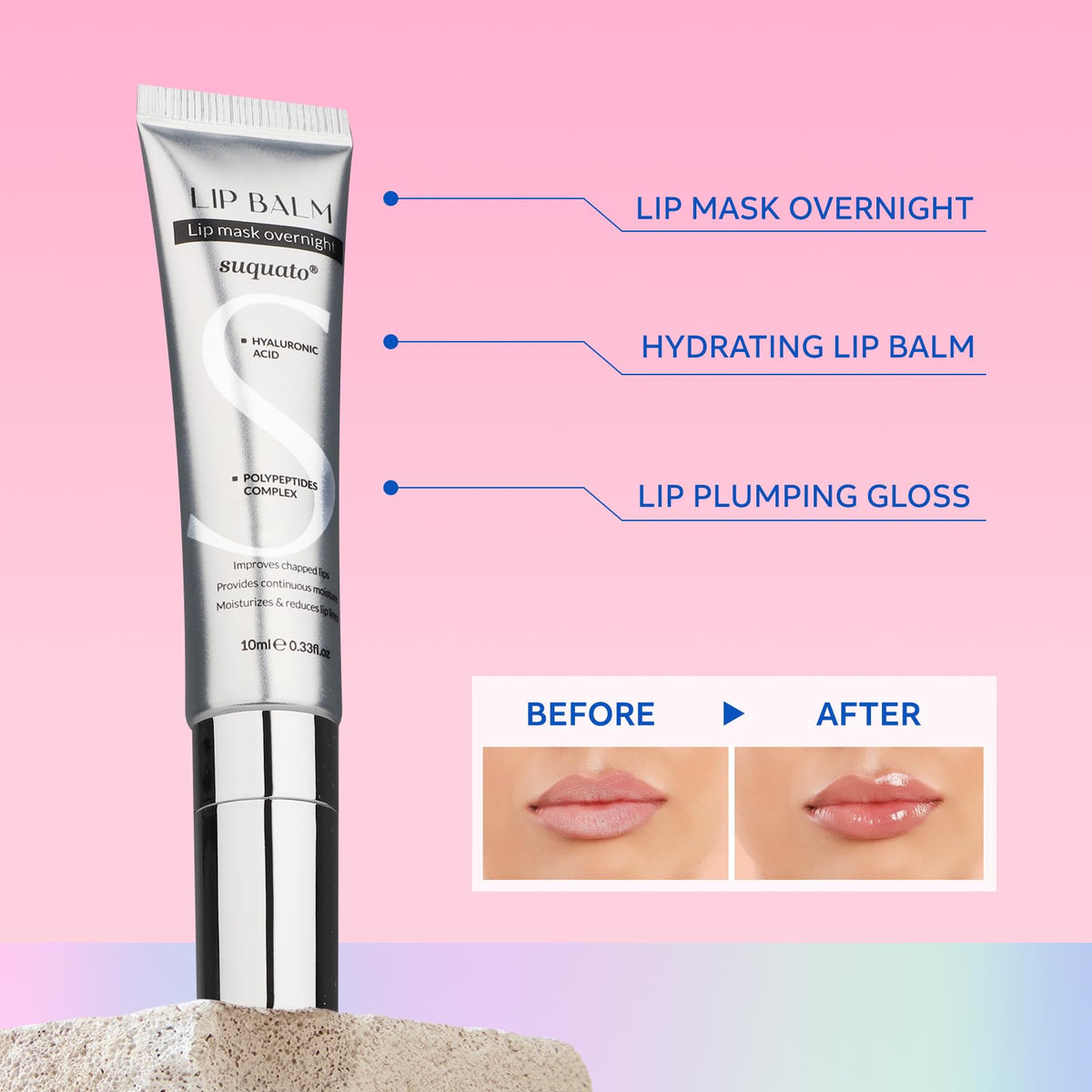 suquato lip mask jar closeup highlighting creamy texture for overnight hydration