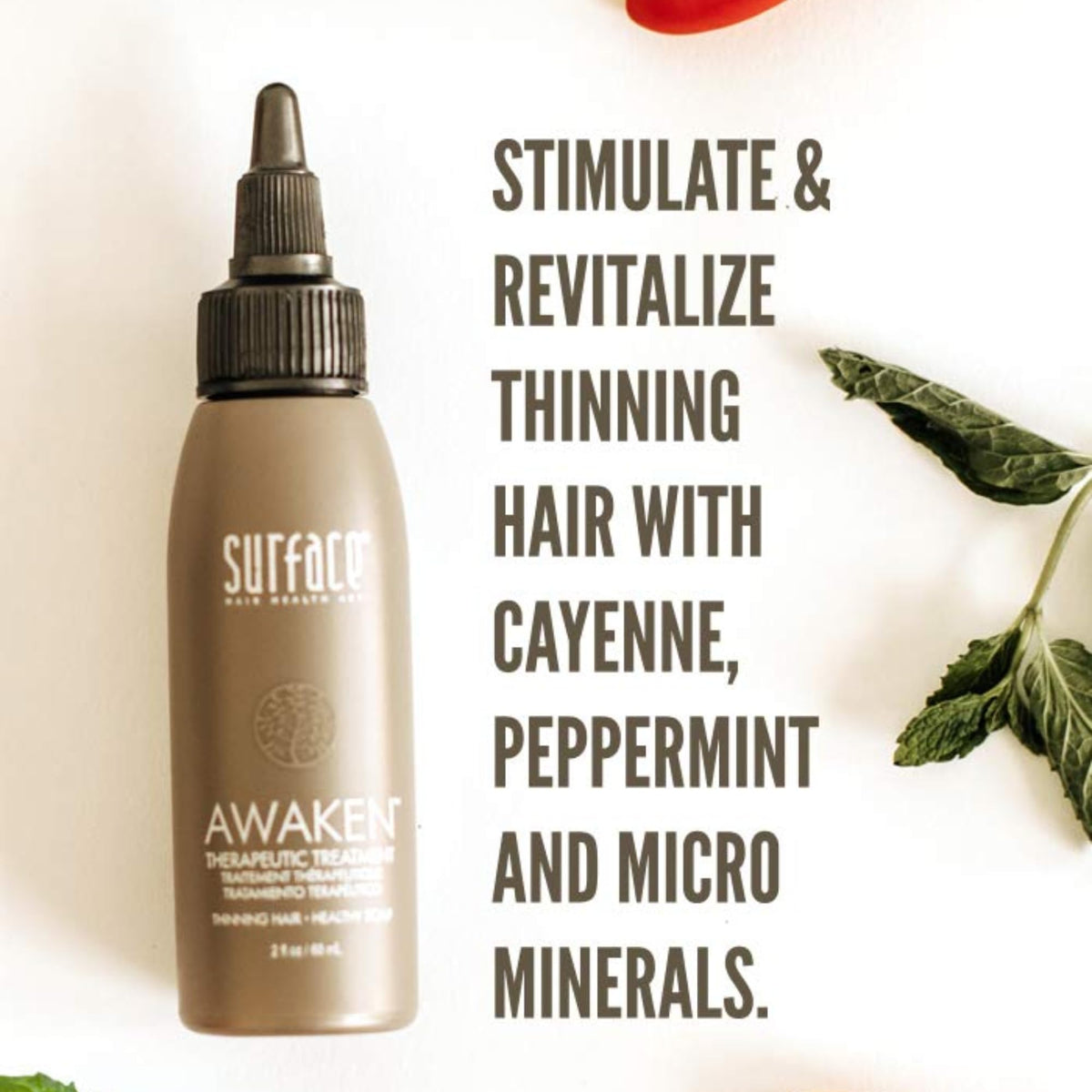 SURFACE close-up of natural botanical ingredients, highlights plant benefits