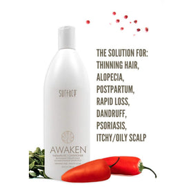 SURFACE close-up of pump and label highlighting ingredients and easy dispensing benefit