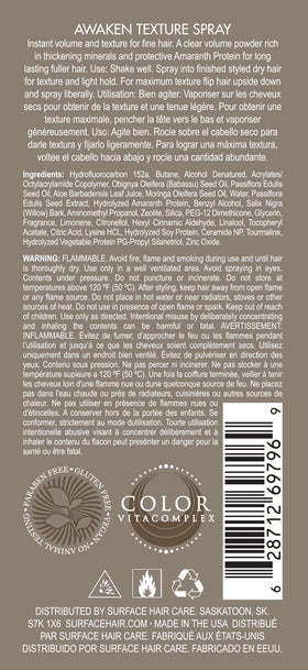 SURFACE side label close-up highlighting ingredients and clarity benefit