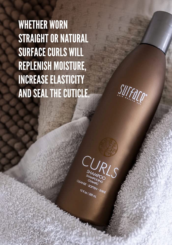 SURFACE shampoo in hand for scale showing 10 fl oz bottle convenience