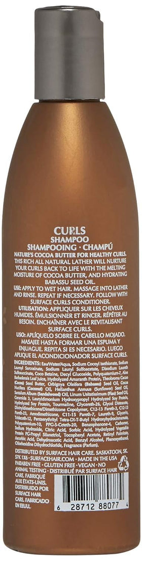 SURFACE label and pump detail highlighting natural ingredients and texture