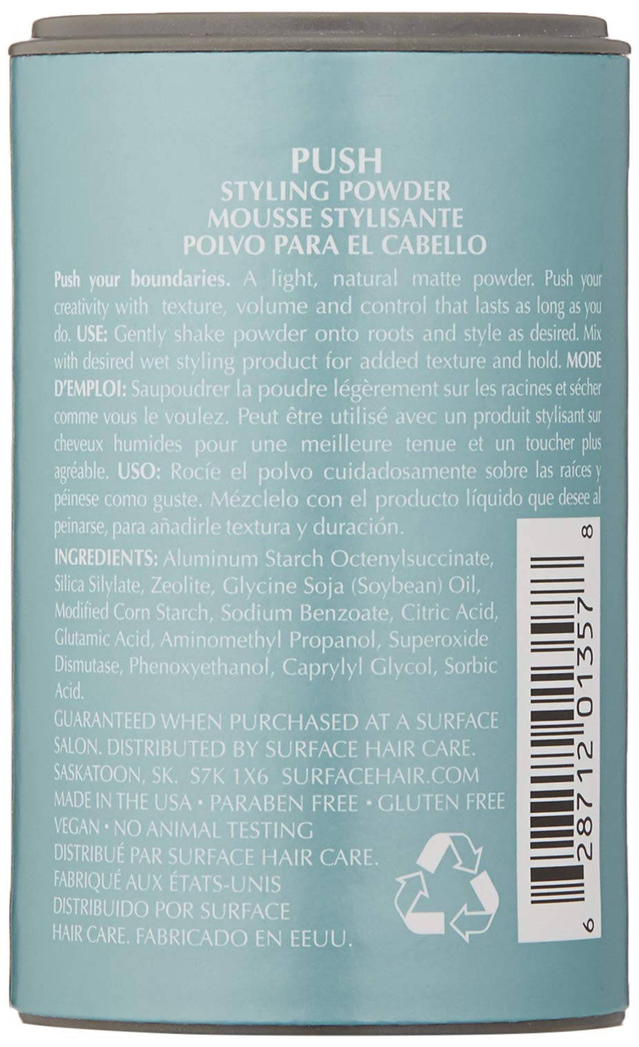 SURFACE hair push styling powder texture in palm close-up demonstrating fine matte powder for instant lift