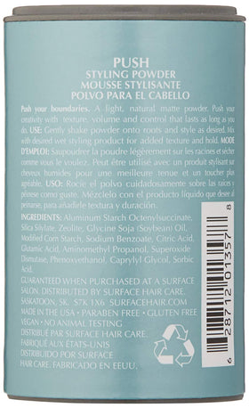 SURFACE hair push styling powder texture in palm close-up demonstrating fine matte powder for instant lift