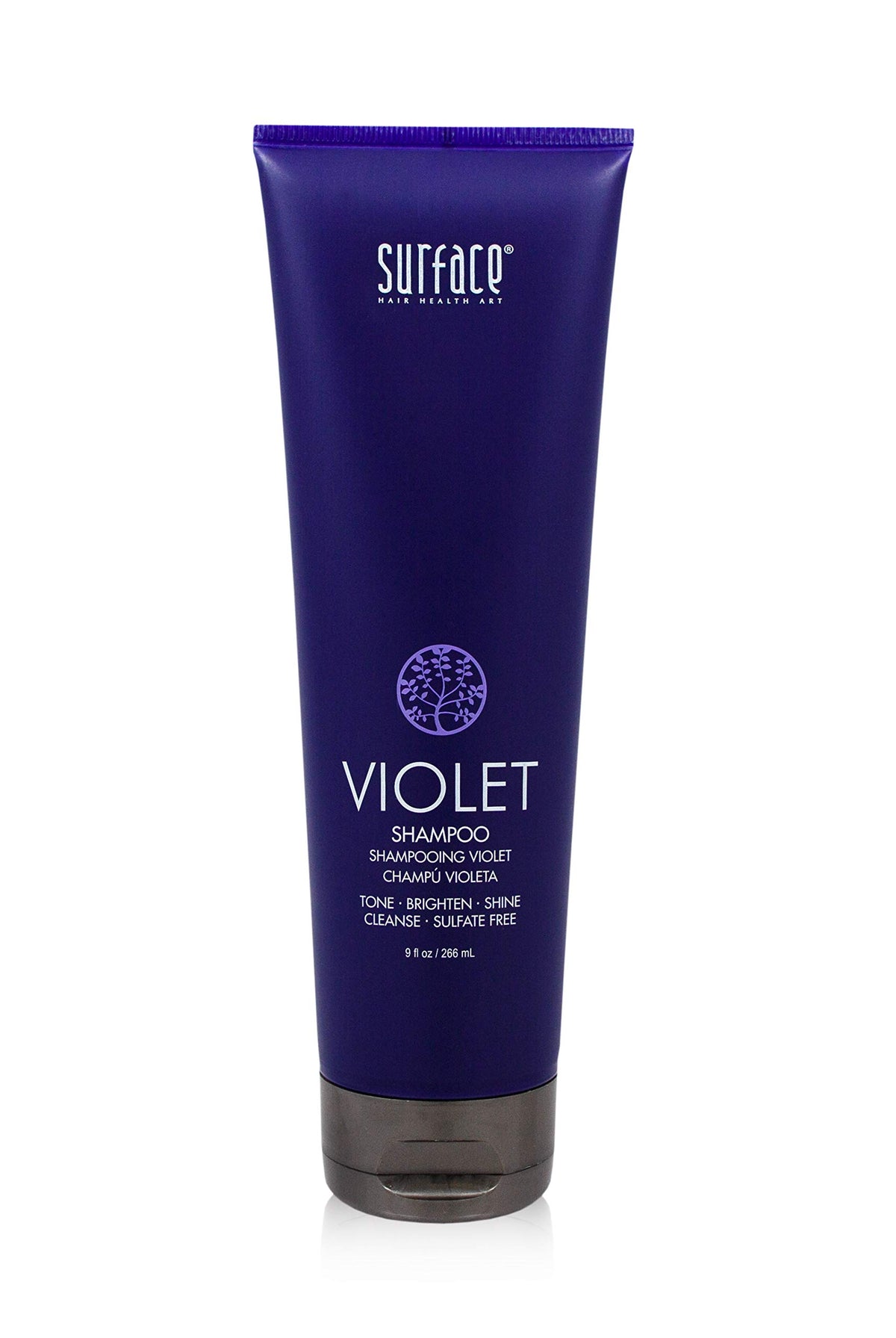 SURFACE front packaging of Pure Blonde Violet Shampoo shows branding and size, conveys clarity