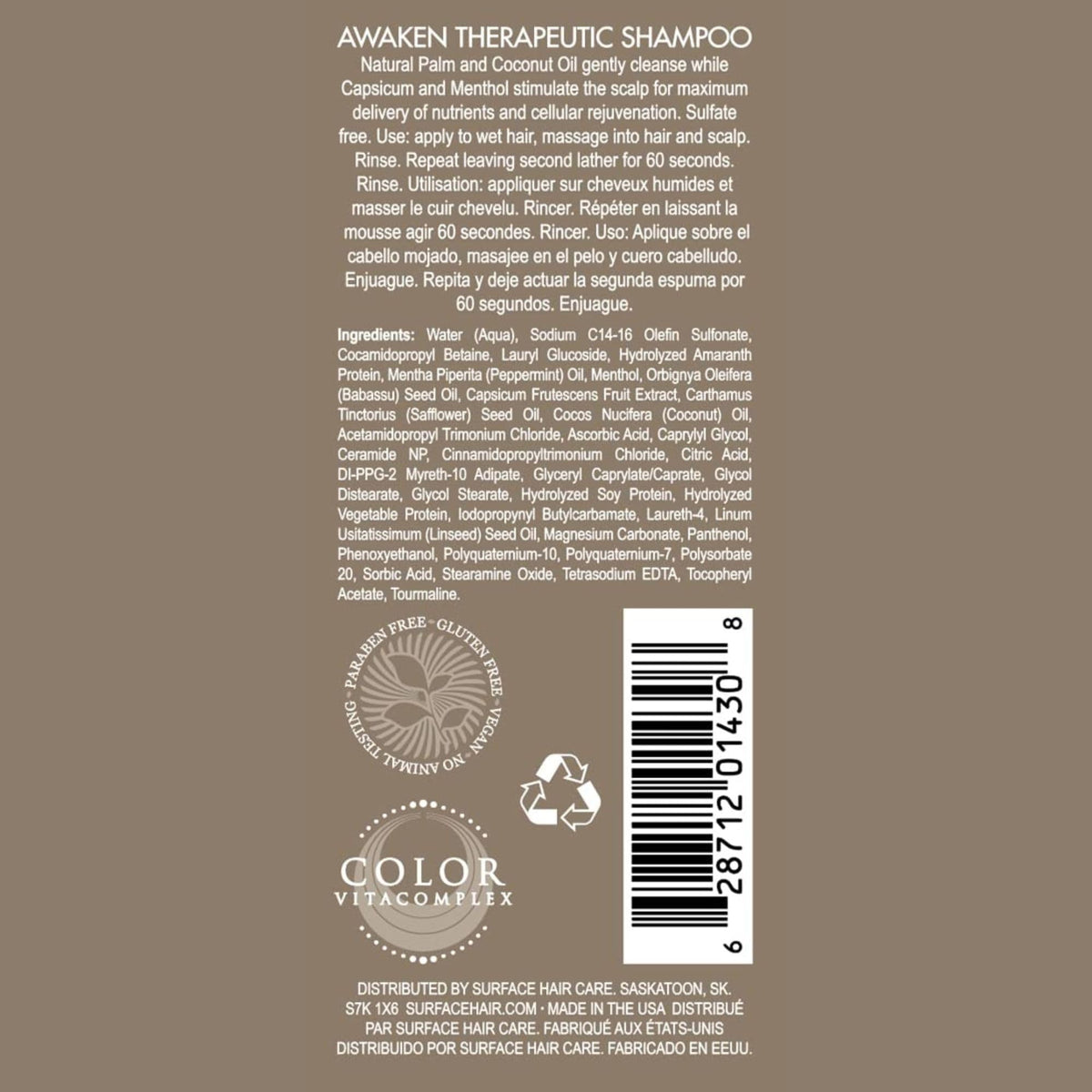 SURFACE shampoo pump and label highlighting gentle cleansing benefit