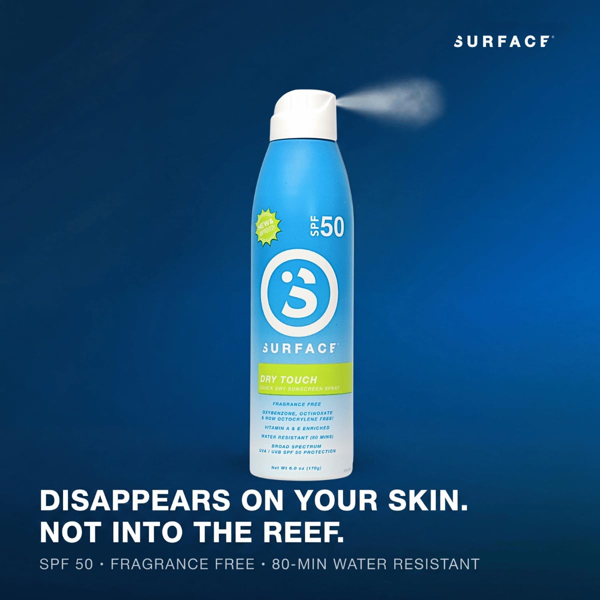 Surface Sunscreen Spray nozzle detail for quick, even body coverage benefit