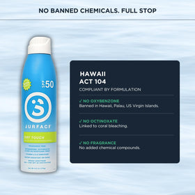Surface Sunscreen Spray held in hand to show 6oz travel-size convenience benefit