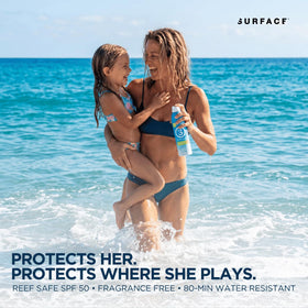 Surface Sunscreen Spray texture close-up displaying dry-touch finish benefit