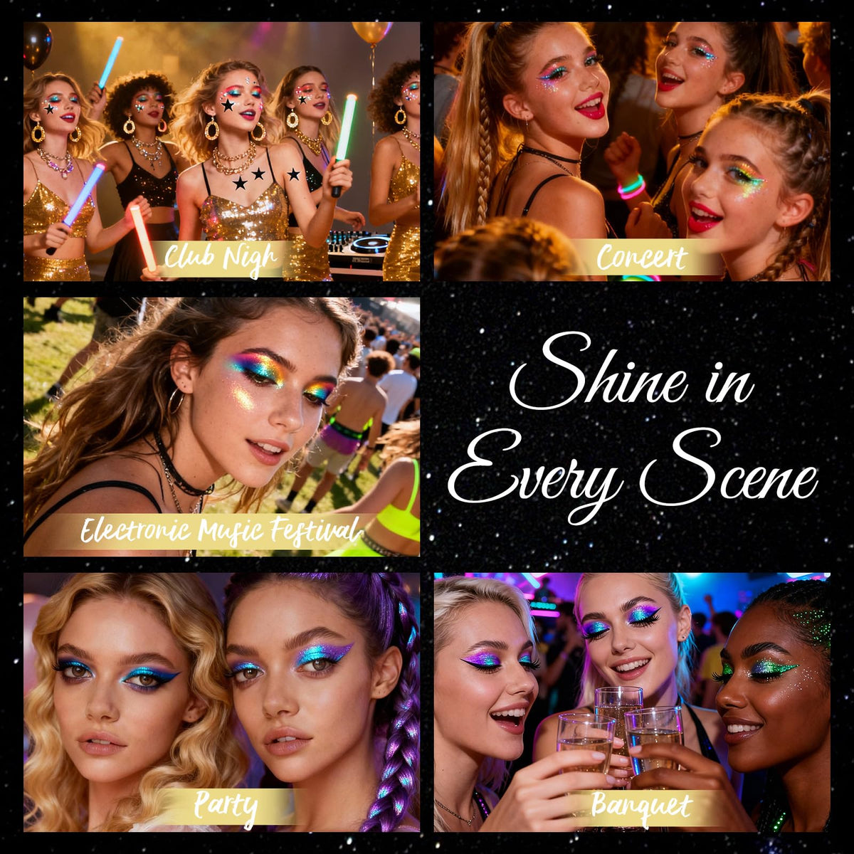 SUSIKEKI modeled festival eye look demonstrating shimmer and long-wear