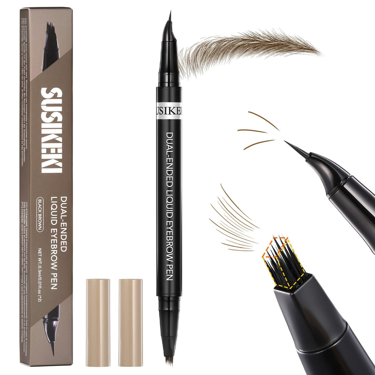 SUSIKEKI front packaging showing dual-ended brow pen and benefits