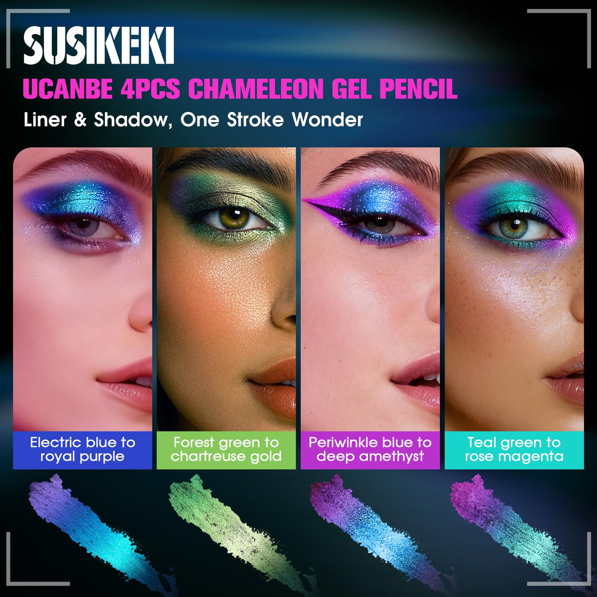 SUSIKEKI swatch on arm with green-to-blue shift for color preview