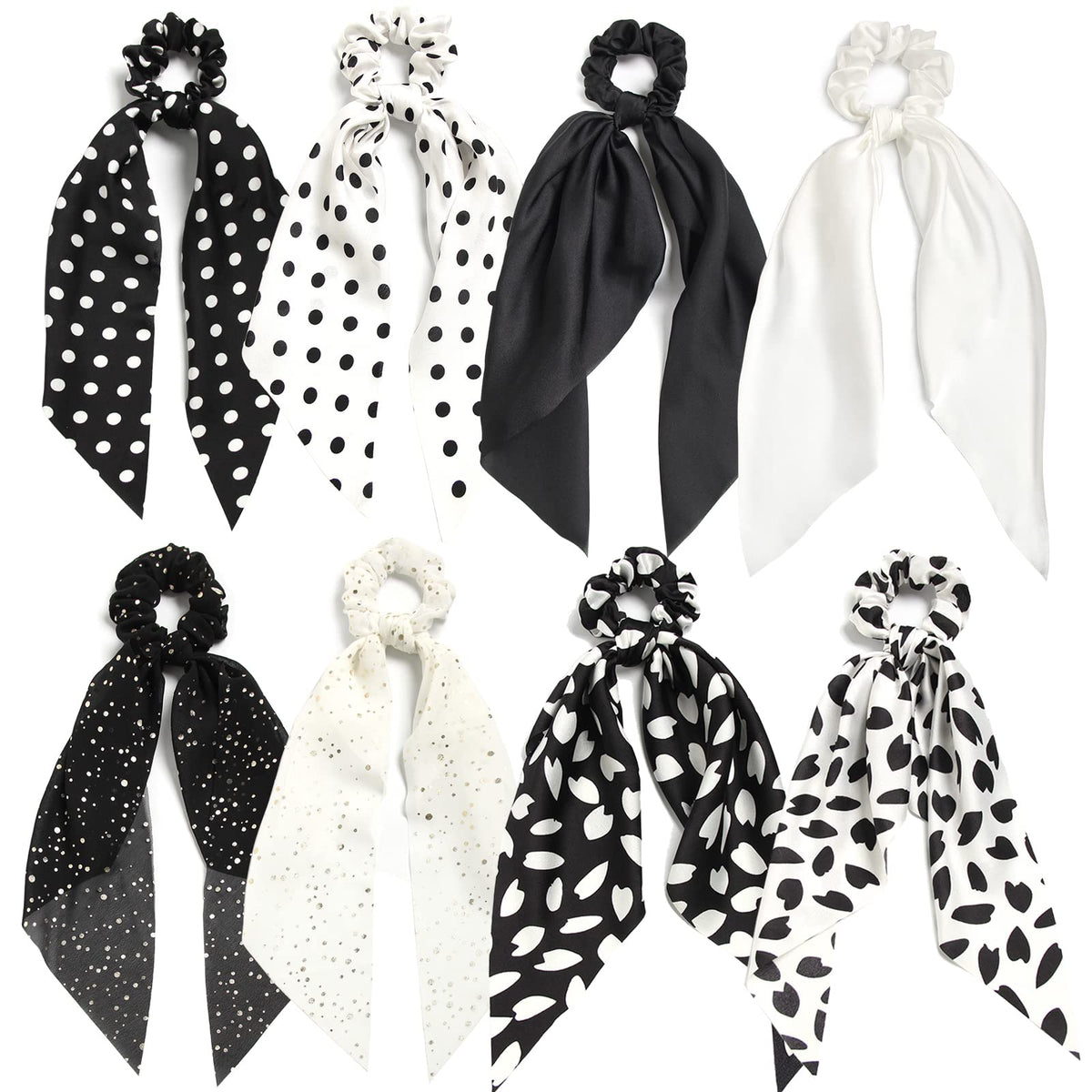 SUSULU front view of black and white scrunchie pack showing colors and count