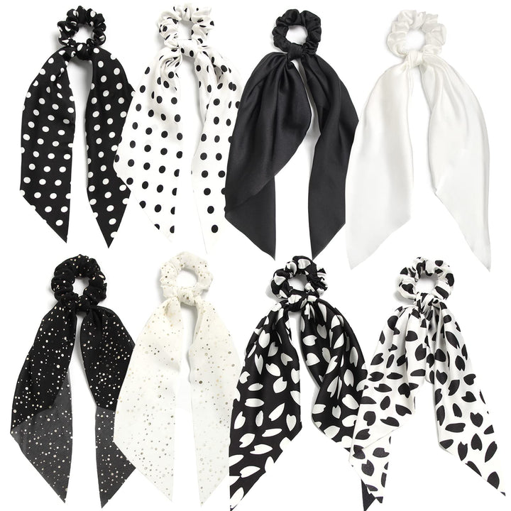 SUSULU front view of black and white scrunchie pack showing colors and count