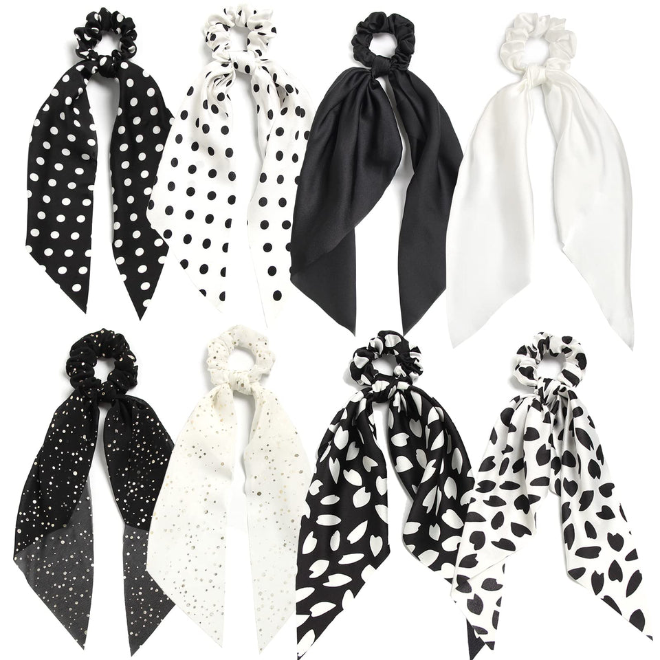 SUSULU front view of black and white scrunchie pack showing colors and count