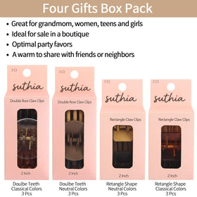 SUTHIA gift boxes with three clips each, ready for gifting and storage