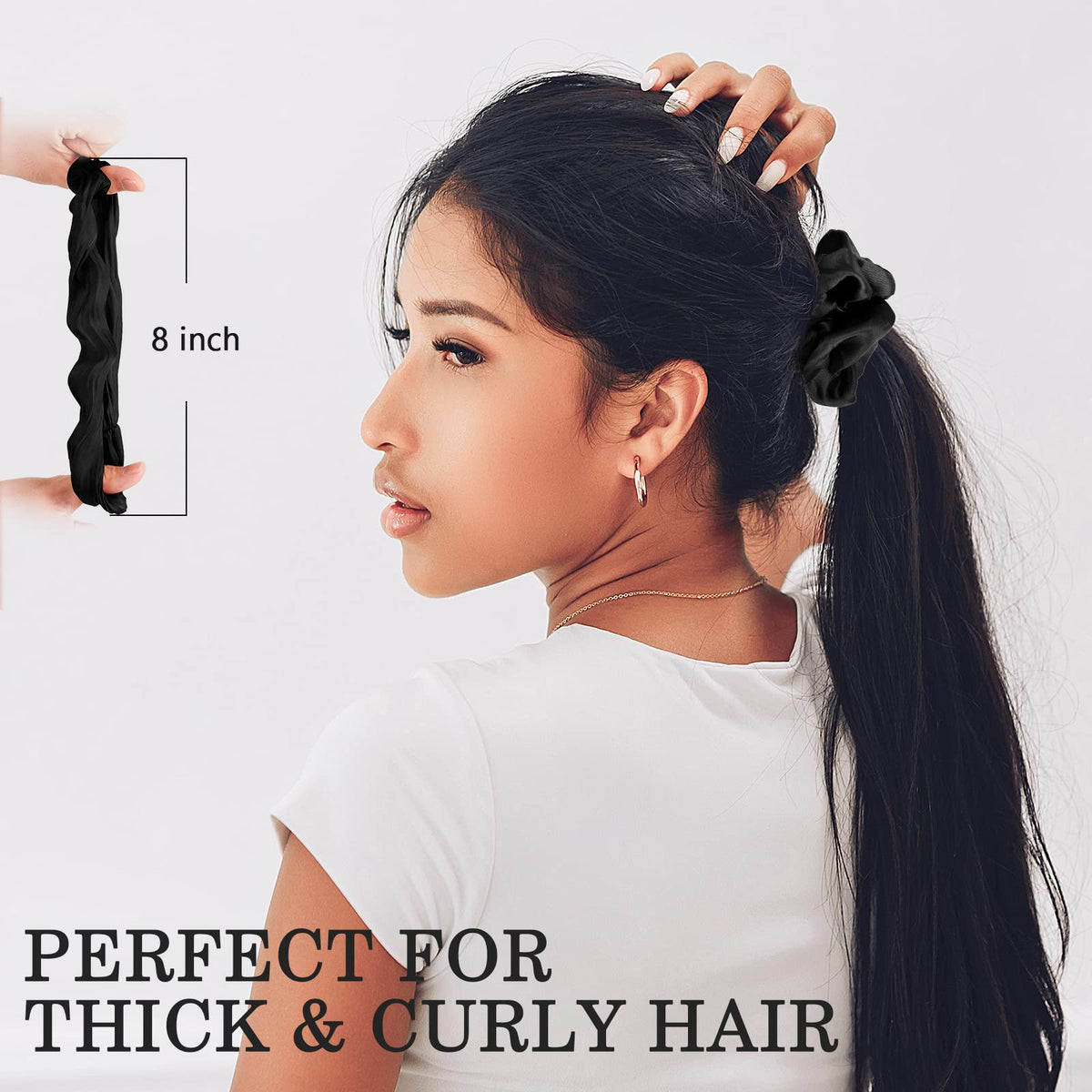 SUTHIA scrunchie securing thick curly ponytail for reliable non-slip hold