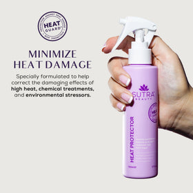 SUTRA spray action applied to towel-dried hair for even heat protection